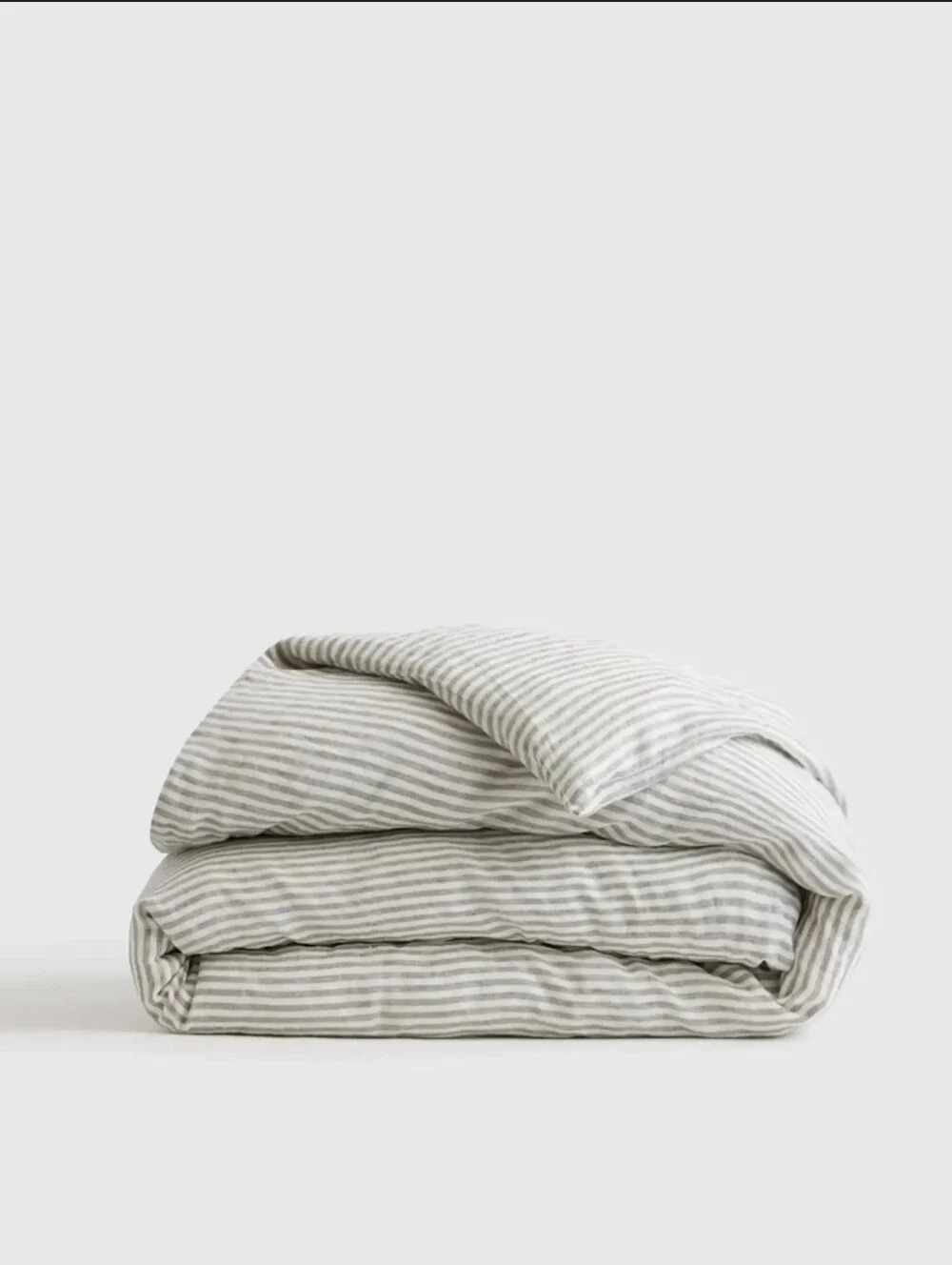 Quince European Linen Duvet Cover King / California King Gray White Stripe EUC